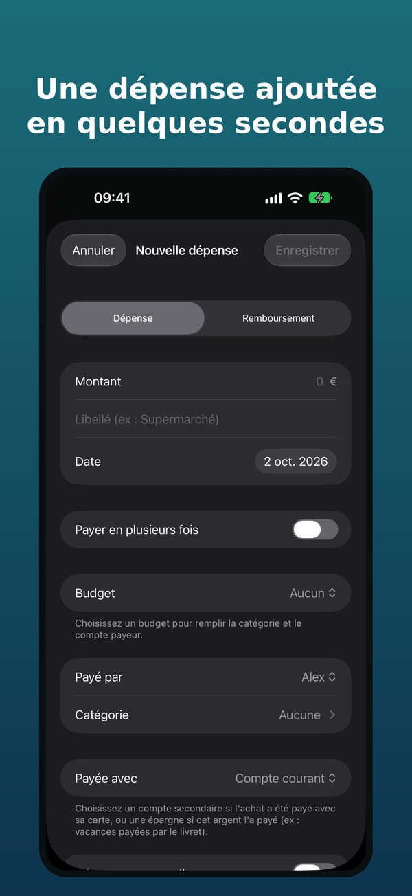 Une dépense ajoutée en quelques secondes